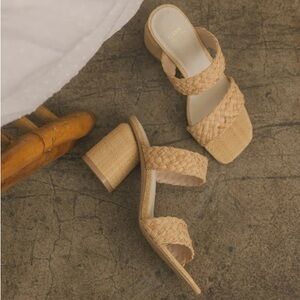 Oasis Society Kayla Raffia Woven Tan Block Heel Sandals